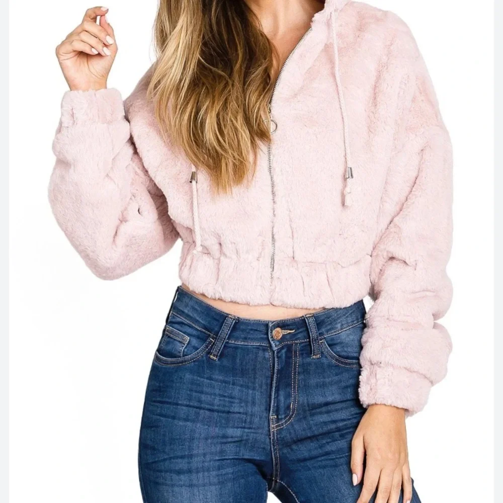 Ambiance Soft Pink Furry Outerwear - Picture 2 of 4